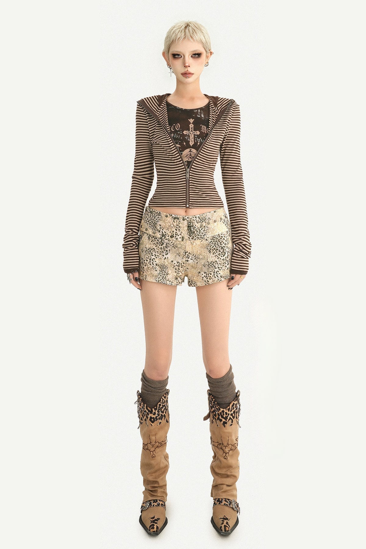 Striped Hooded Sweatshirt and Pants Set-Up