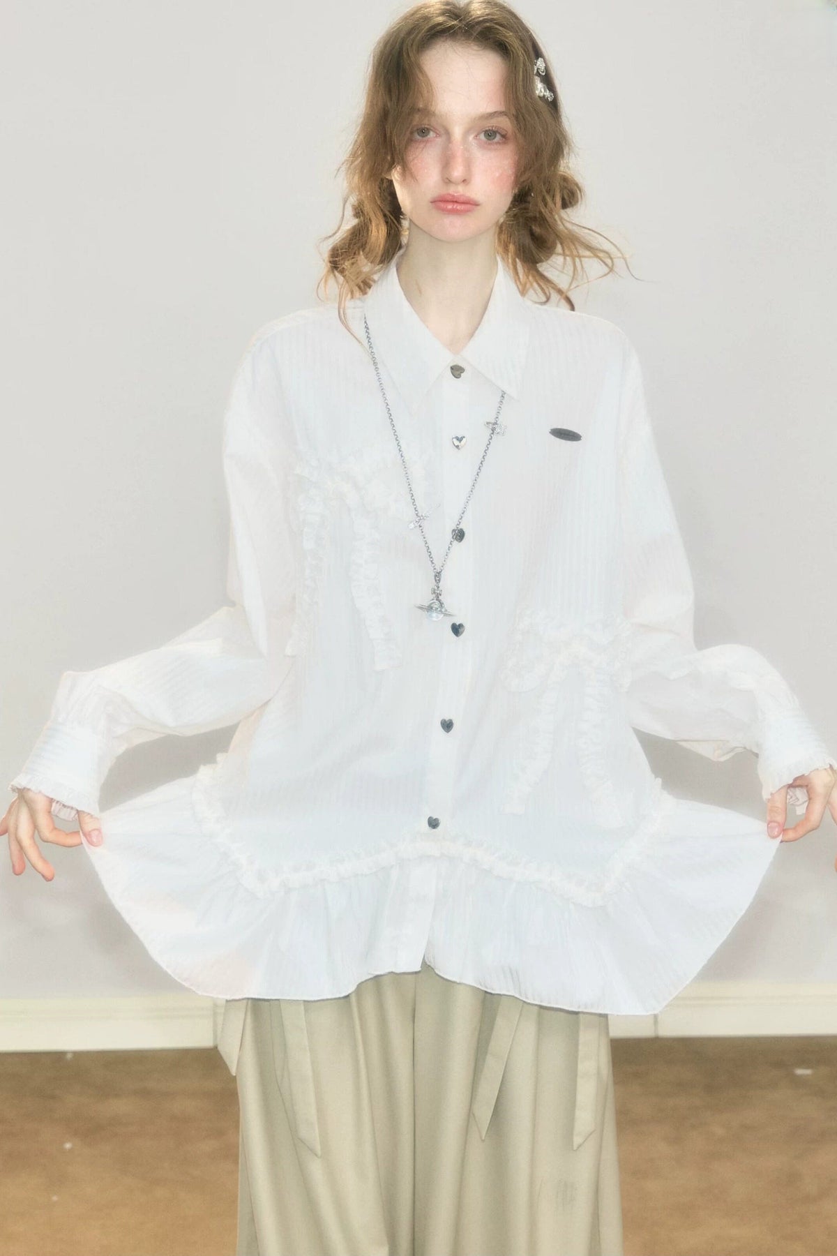 Lace Hem Bow Shirt