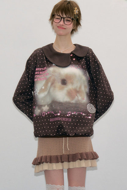 Rabbit Print Polka Dot Sweatshirt
