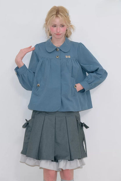 Blaue Workwear-Jacke mit Bubikragen