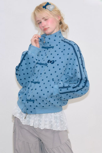 Polka Dot Zip Up Hoodie Jacket