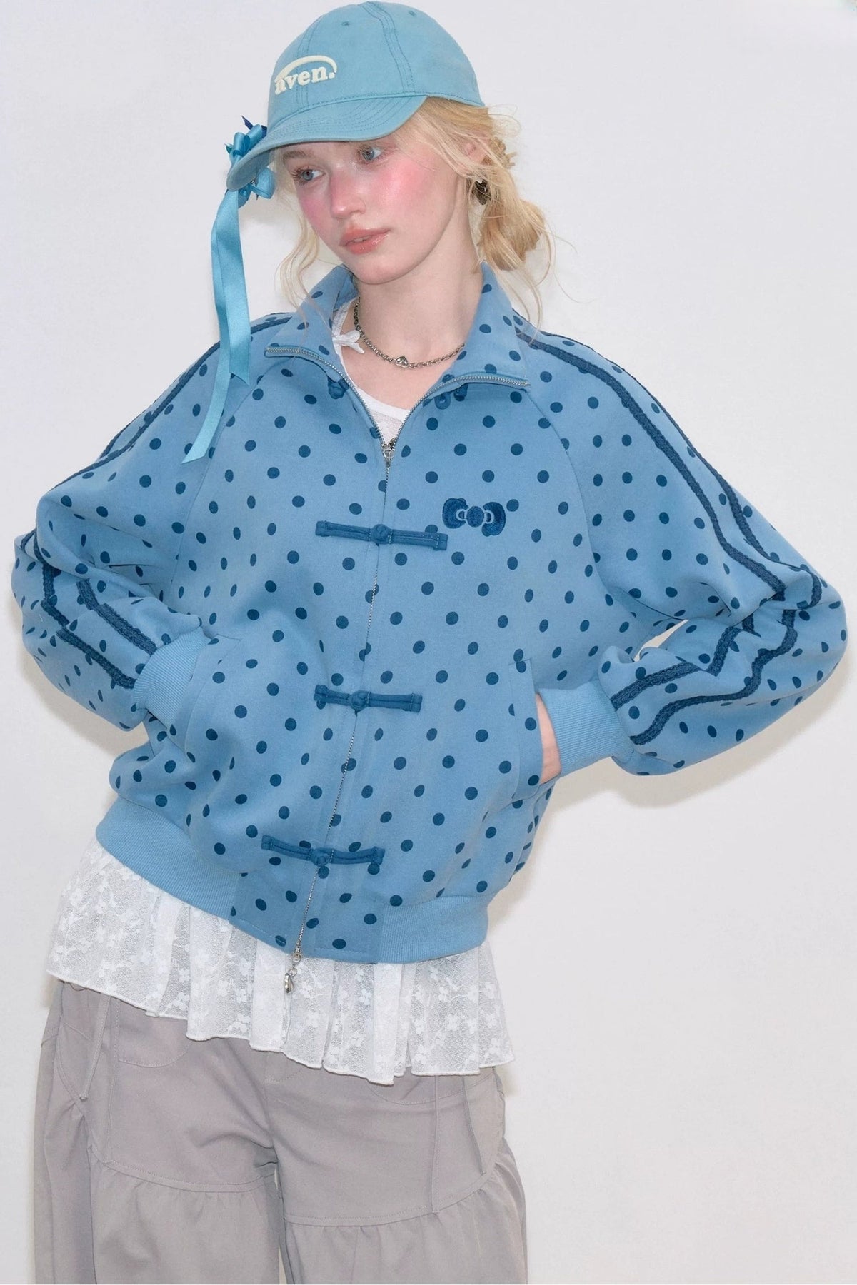 Polka Dot Zip Up Hoodie Jacket