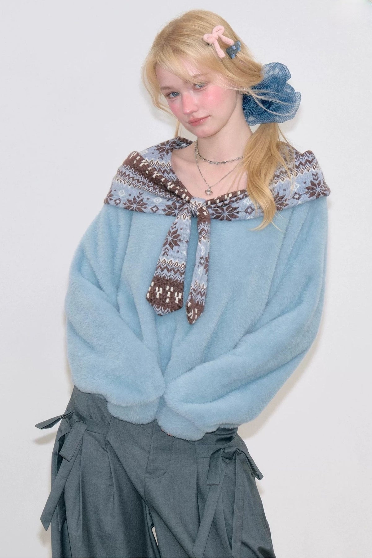 Blue Fair Isle Bow Sweater