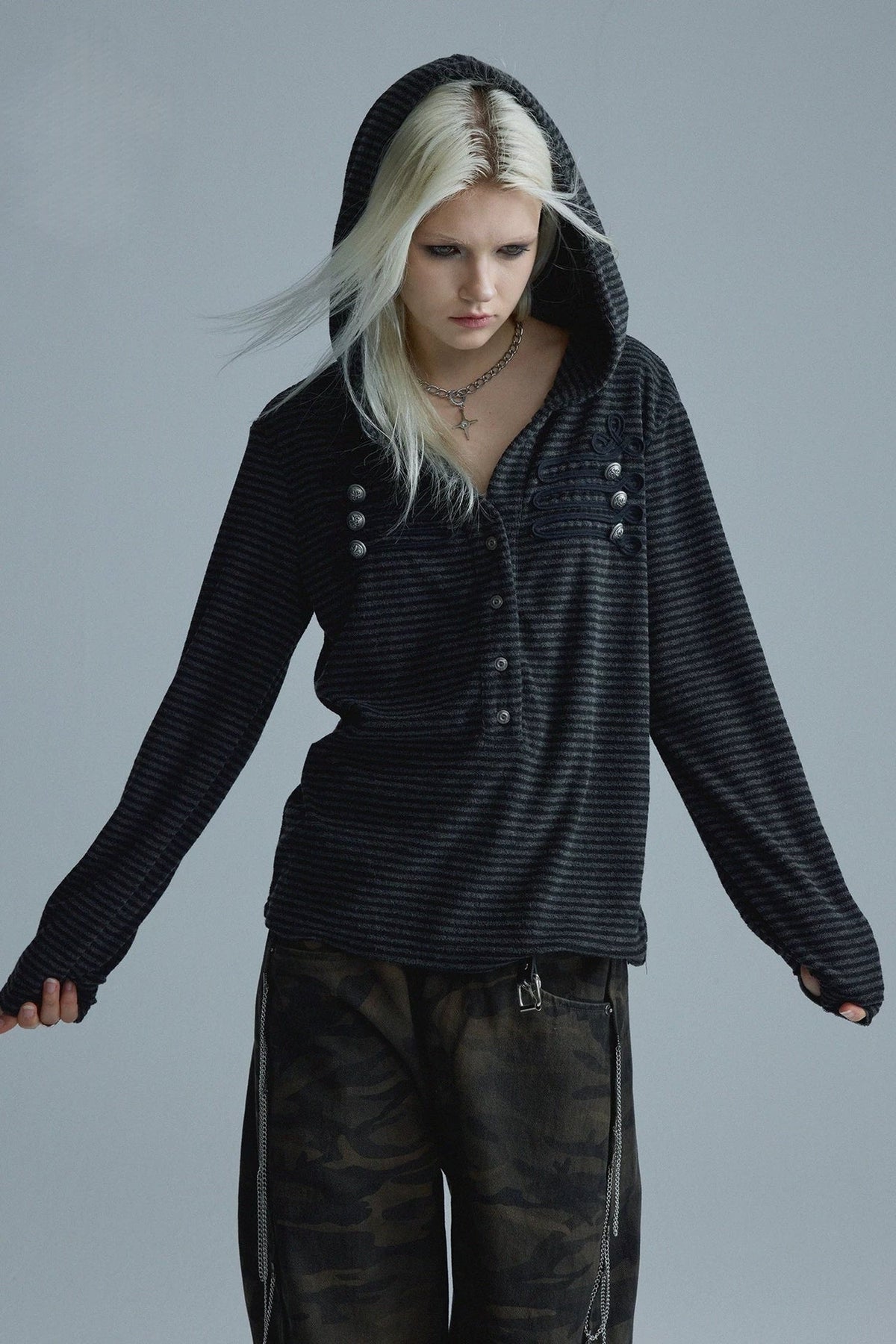 Black Gray Stripe Hoodie