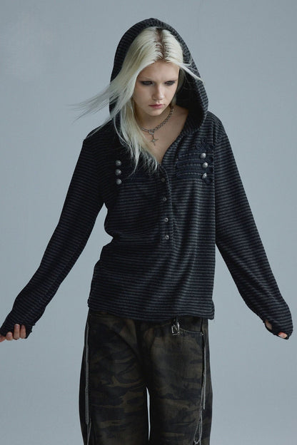 Black Gray Stripe Hoodie