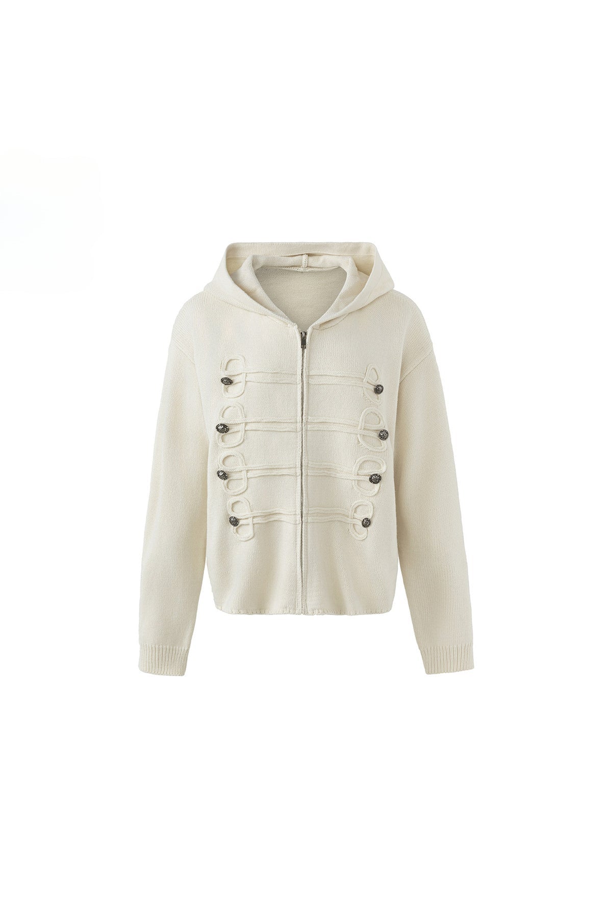 Chain Embroidery Hooded Knit Cardigan
