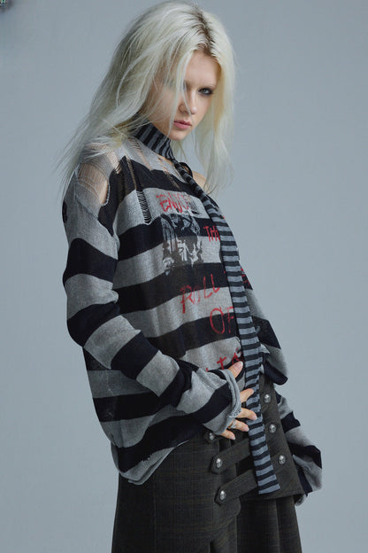 Top in maglia a righe punk a maniche lunghe