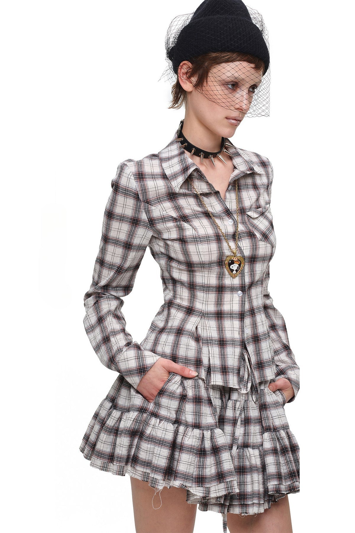 Plaid Shirt and Tiered Skirt Set-Up