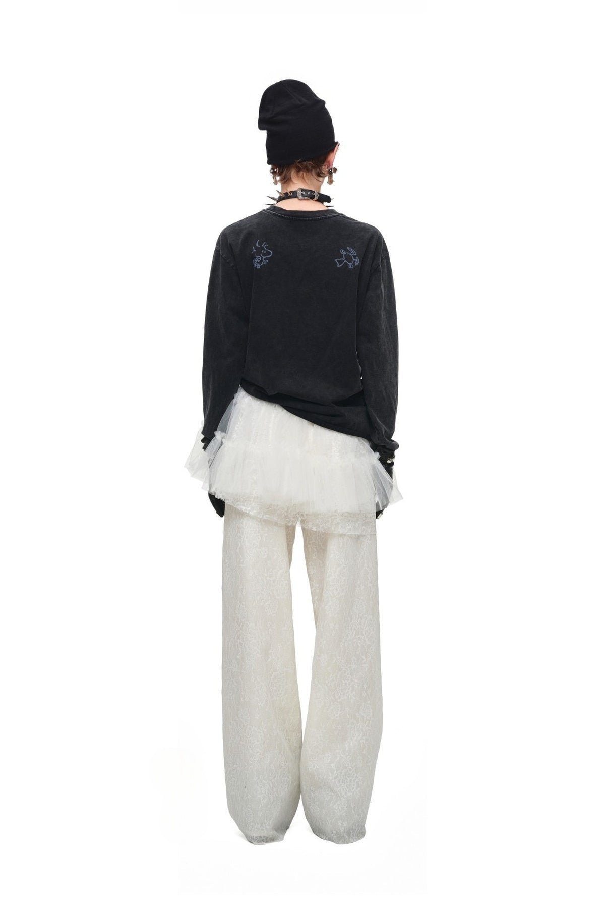 Ensemble jupe plissée taille mi-basse à volants superposés