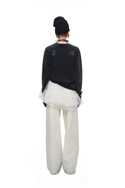 Ensemble jupe plissée taille mi-basse à volants superposés