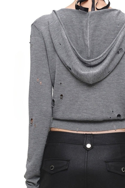 Distressed Hooded Knit Cardigan