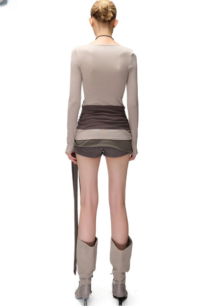 Lyocell Halter Neck Layered-Look T-Shirt