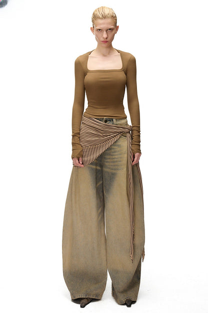 Wide-Leg Washed Vintage Scimitar Jeans