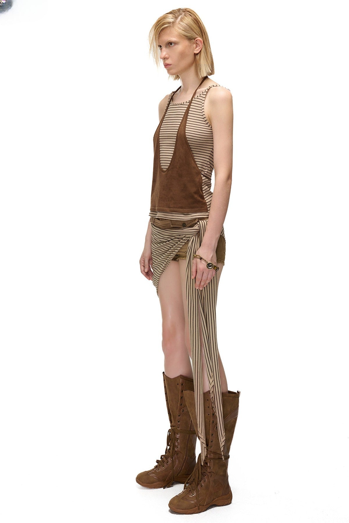 Striped Patchwork Halter Tank Top