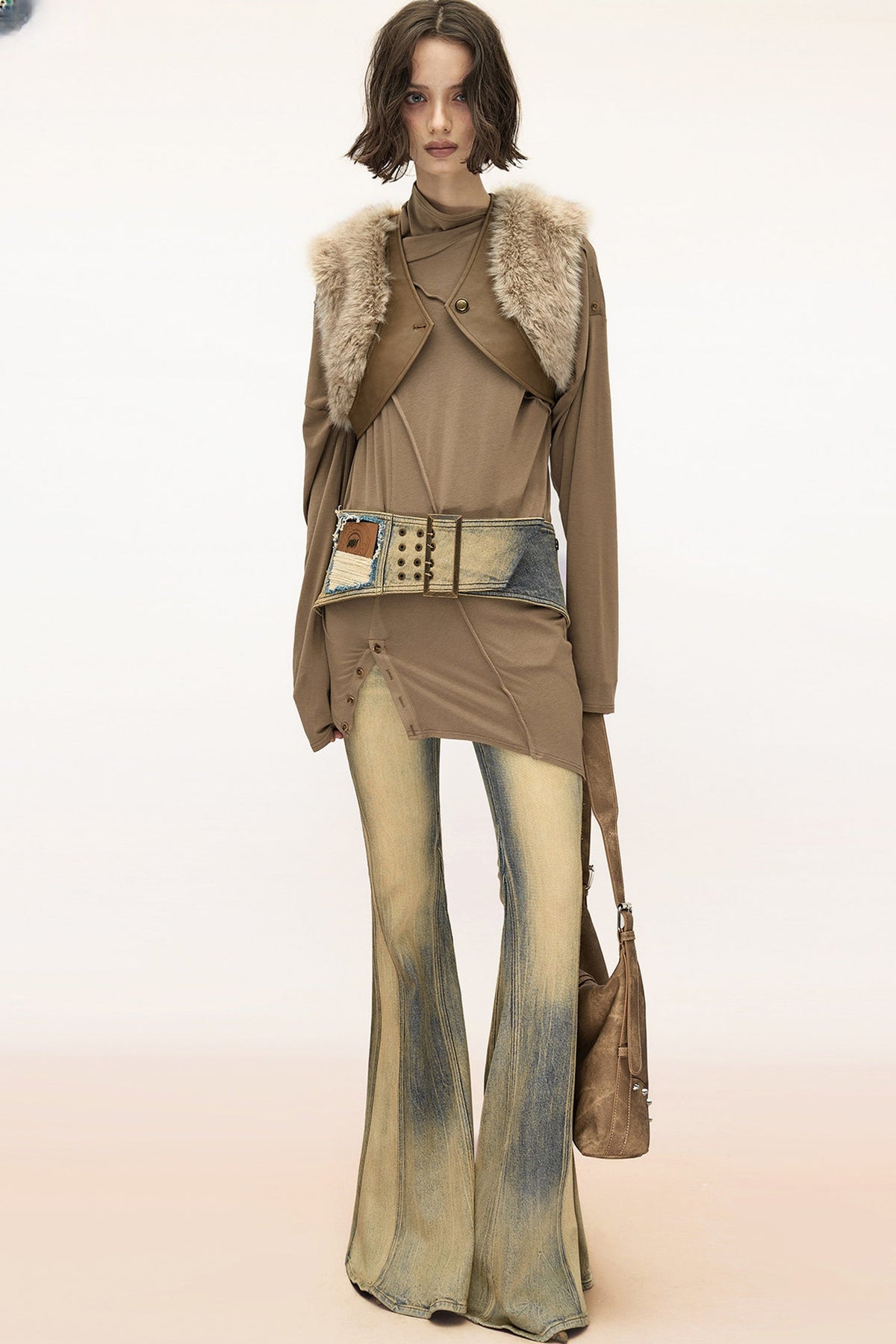 Layered Patchwork Fur Trim Vest