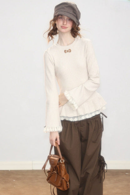 Apricot Butterfly Knit Sweater