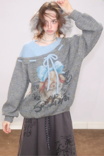 Rabbit Print Bow Sweater