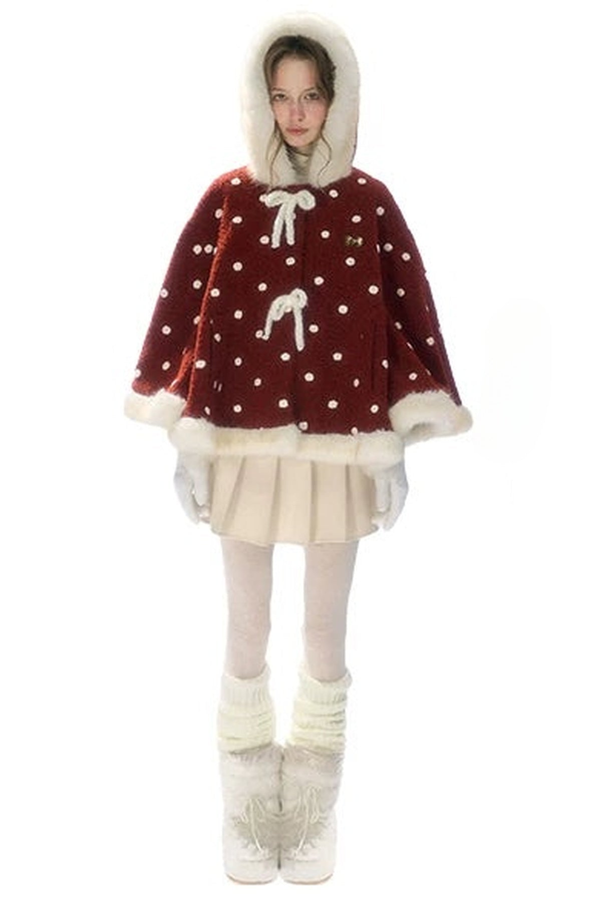 Red Polka Dot Plush Hooded Jacket