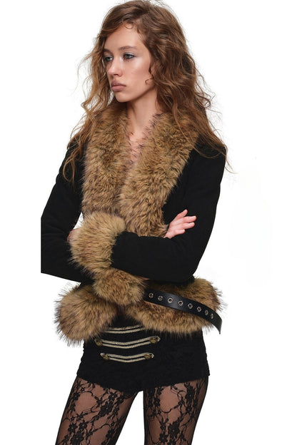 Large Fur Collar Leather Buckle Short Jacket
