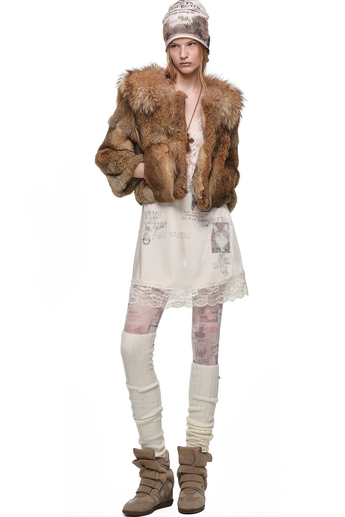Rabbit Fur Spliced Raccoon Fur Jacket