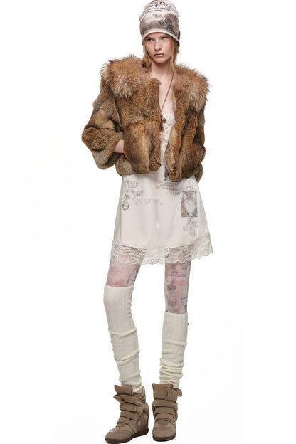 Rabbit Fur Spliced Raccoon Fur Jacket
