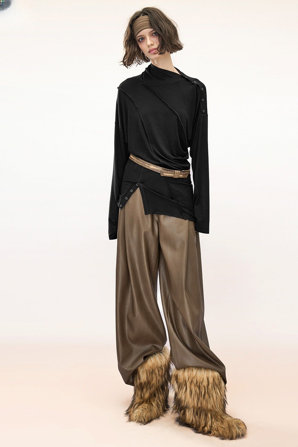 Lyocell Multi-Wear Ruffled Off-Shoulder Irregular Long-Sleeve T-Shirt