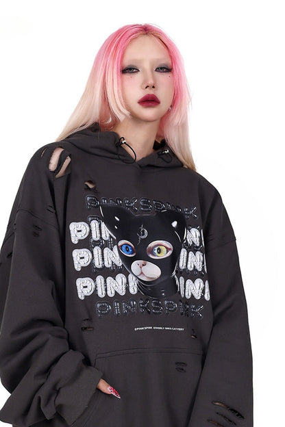 Cat Ear Ripped Hooded Hoodie