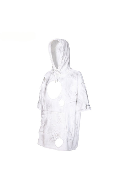 Loose Three-Dimensional Cut Ripped Hooded Sweatshirt