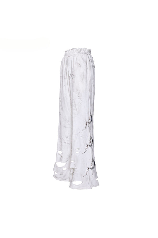 Irregular Ripped Coated Flared Sweatpants