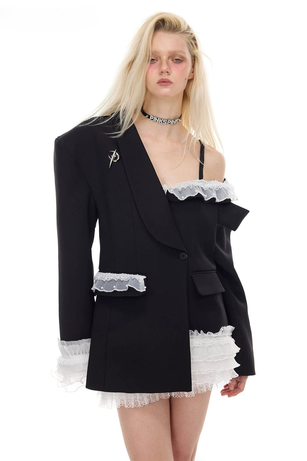Asymmetrical Lace Blazer