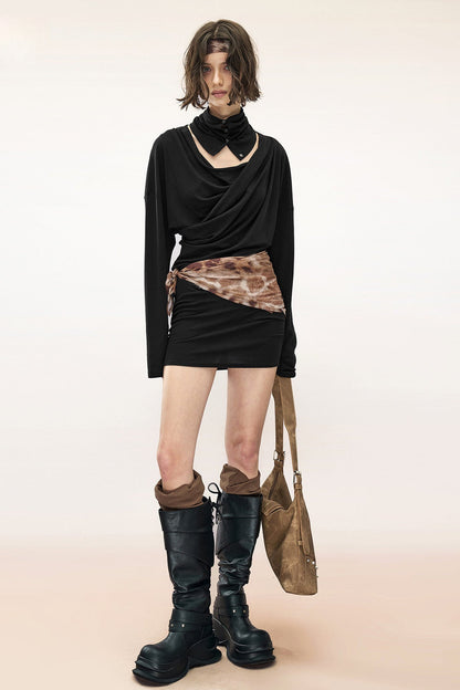 Tencel Cotton Pleated Asymmetrical Long-Sleeved Dress