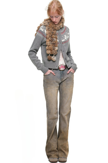 Cardigan jacquard con motivo a isole Fair Isle e gatti
