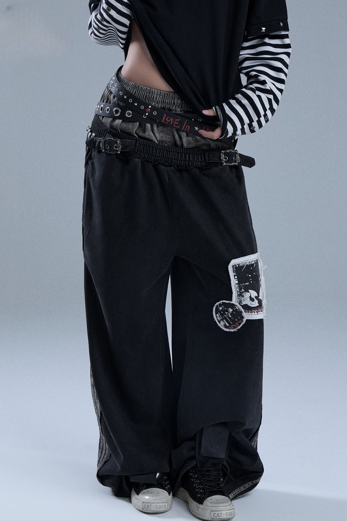 Layered-Look Patchwork Striped Pants