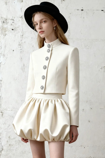 Stand Collar Top and Flower Bud Skirt Set