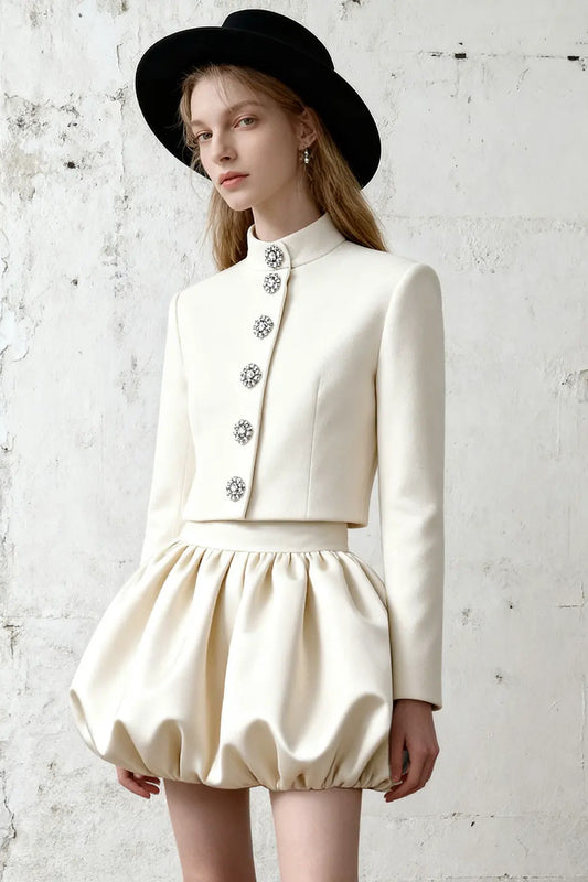 Stand Collar Top and Flower Bud Skirt Set