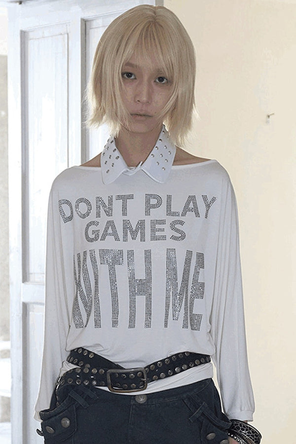 Rhinestone Off-Shoulder Loose T-Shirt