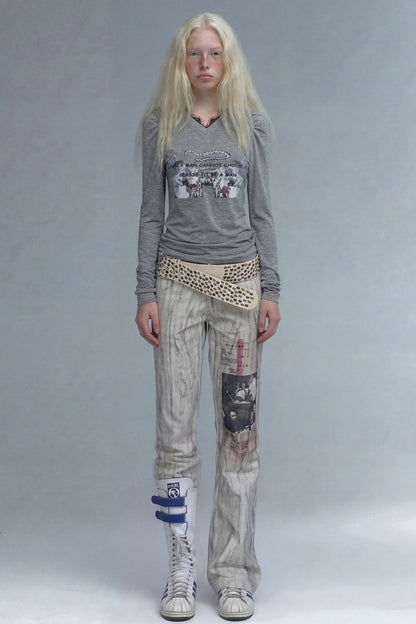 White Low-Waisted Micro-Flared Jeans
