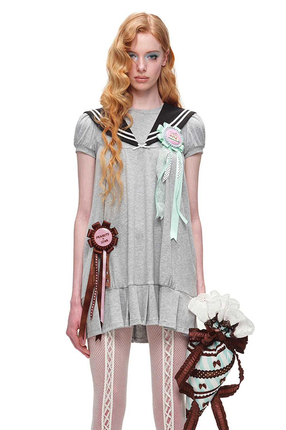 Oversized Sailor Collar Puff Sleeve Dress