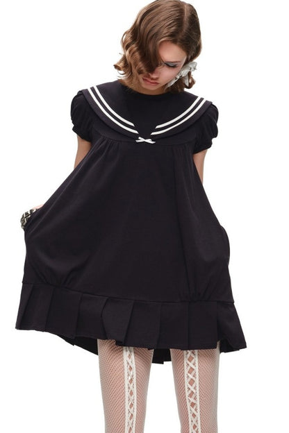 Oversized Sailor Collar Puff Sleeve Dress