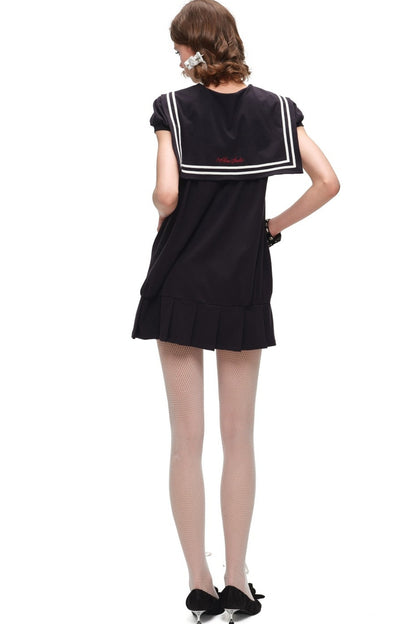 Oversized Sailor Collar Puff Sleeve Dress