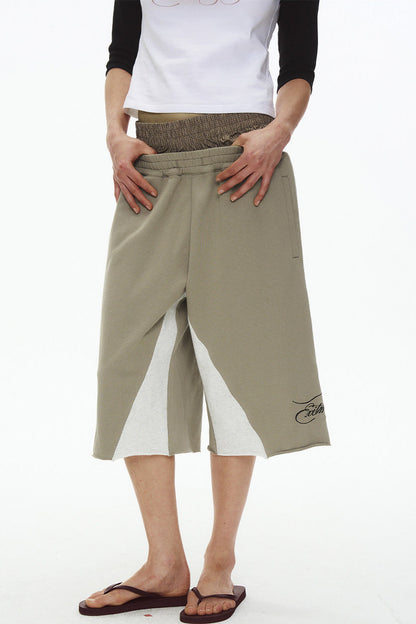 Double-Waist Plaid Patchwork Sweatpants