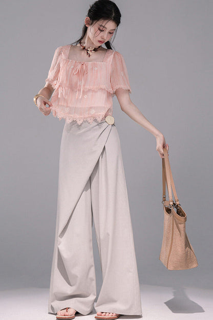Asymmetrical Knot Wide-Leg Pants