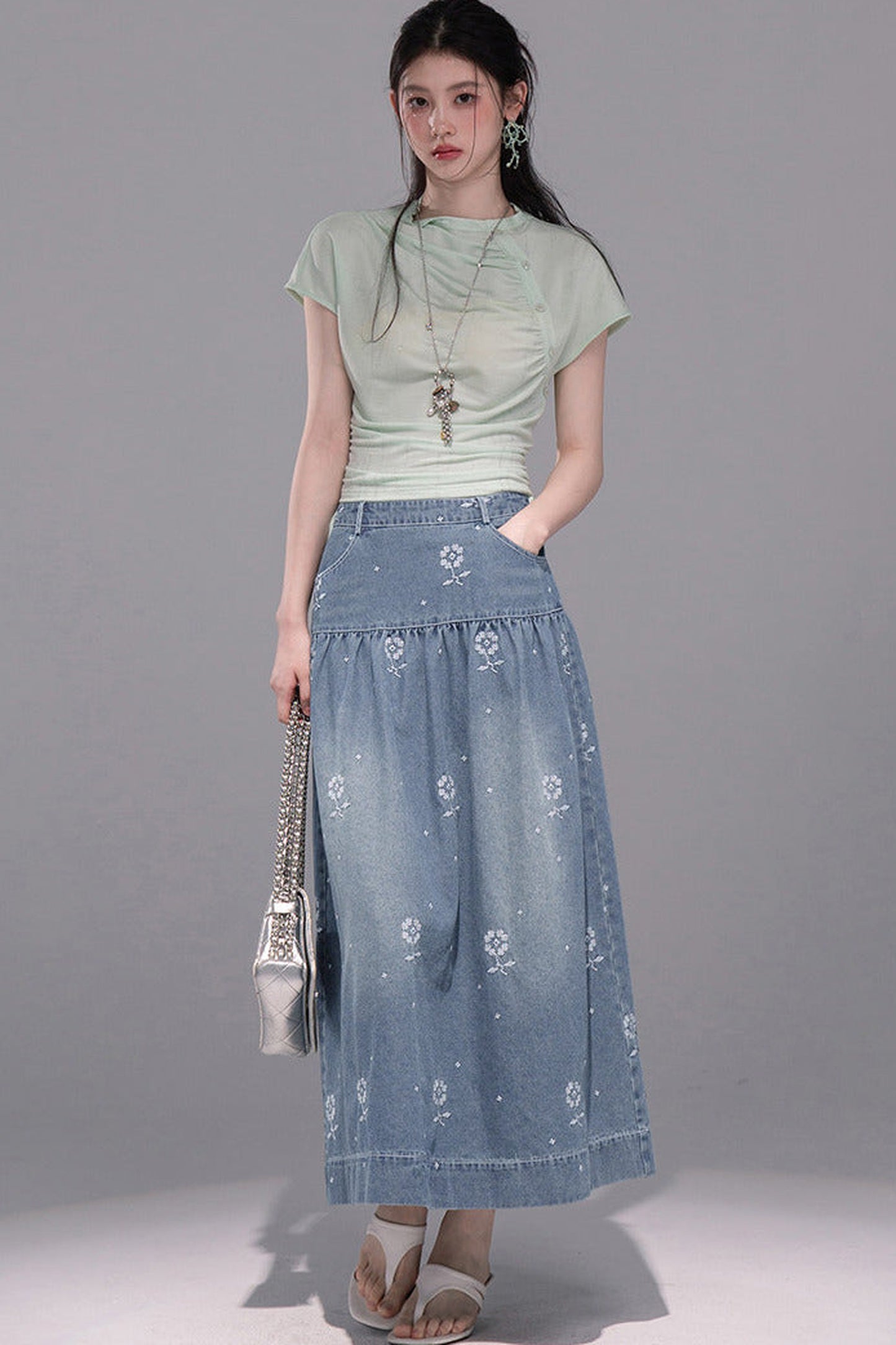 Ultra-Slimming Pleated Short-Sleeve T-Shirt