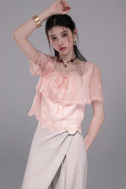 Cloudy Pink Ruffle Blouse