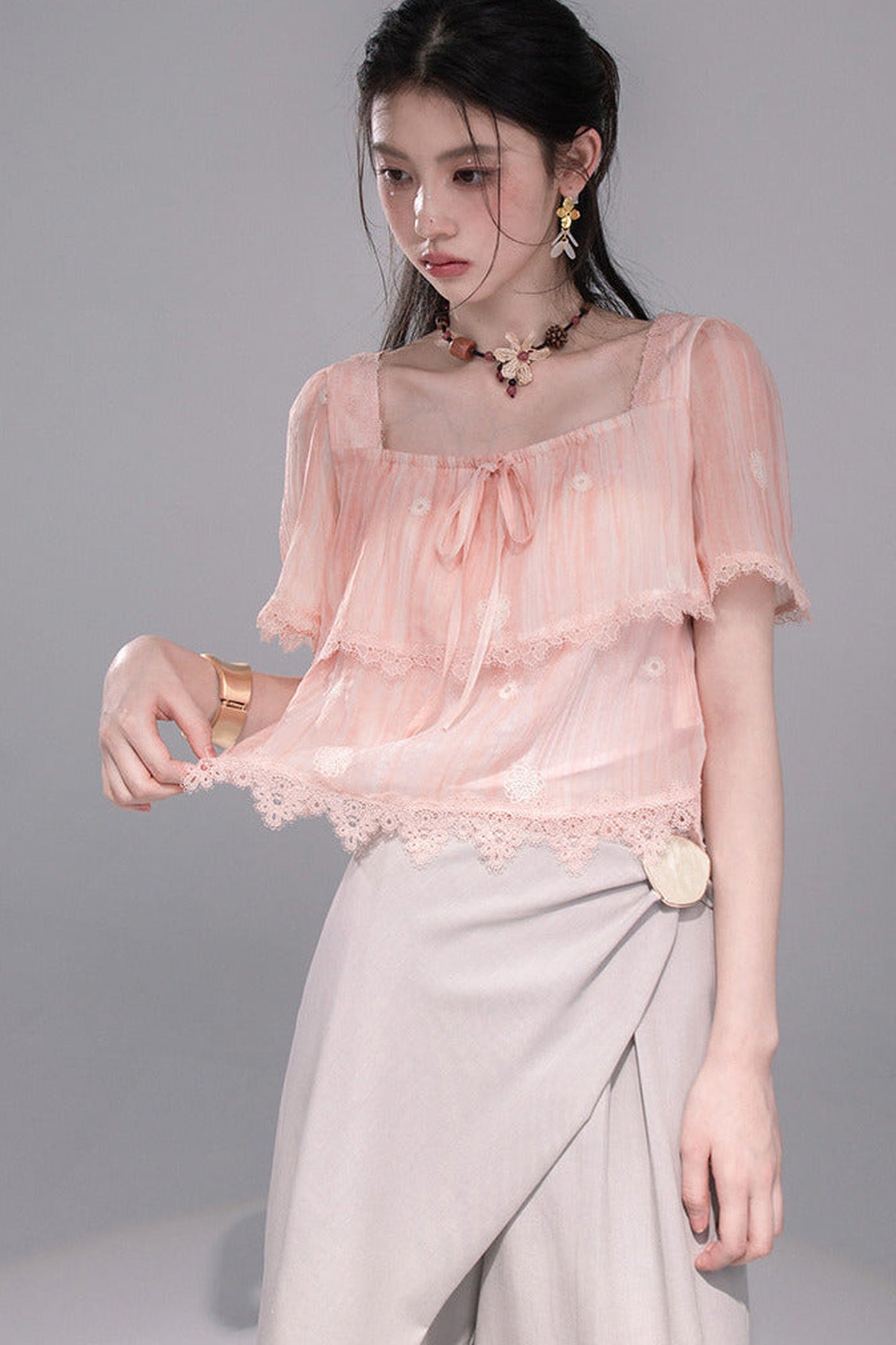 Cloudy Pink Ruffle Blouse
