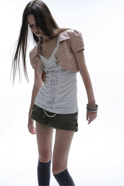 Cropped Satin V-Neck Jacket
