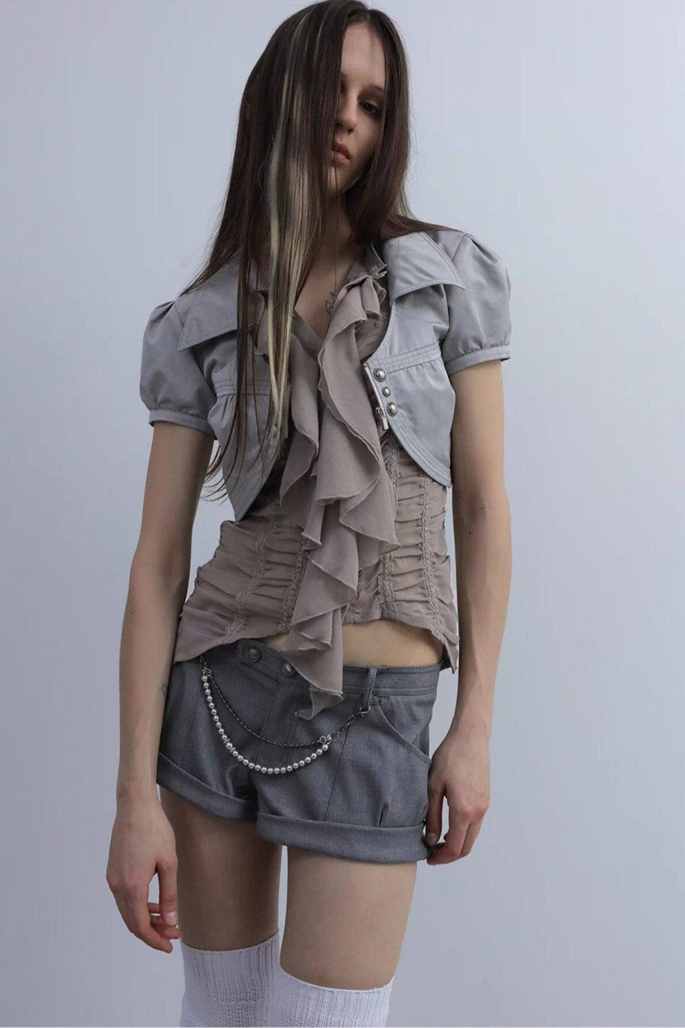 Cropped Satin V-Neck Jacket