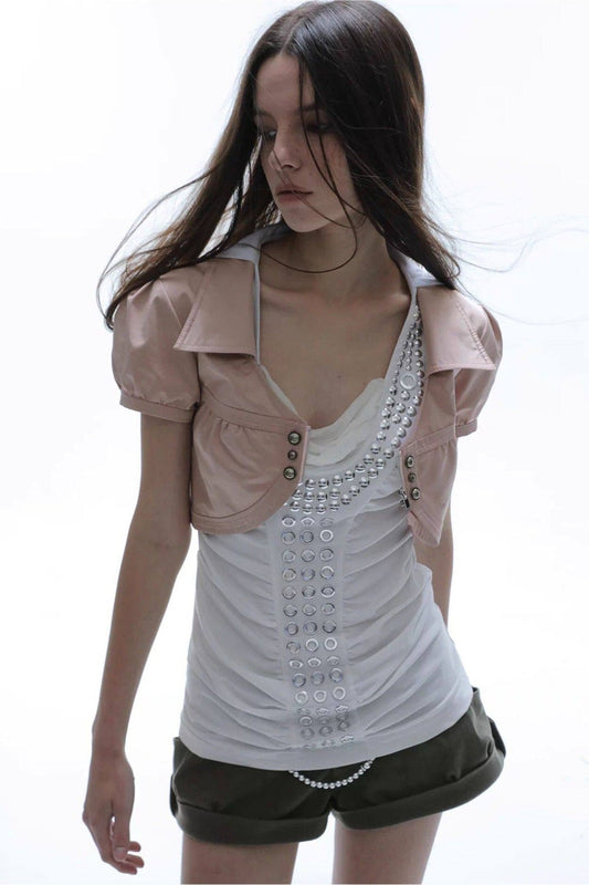 Cropped Satin V-Neck Jacket