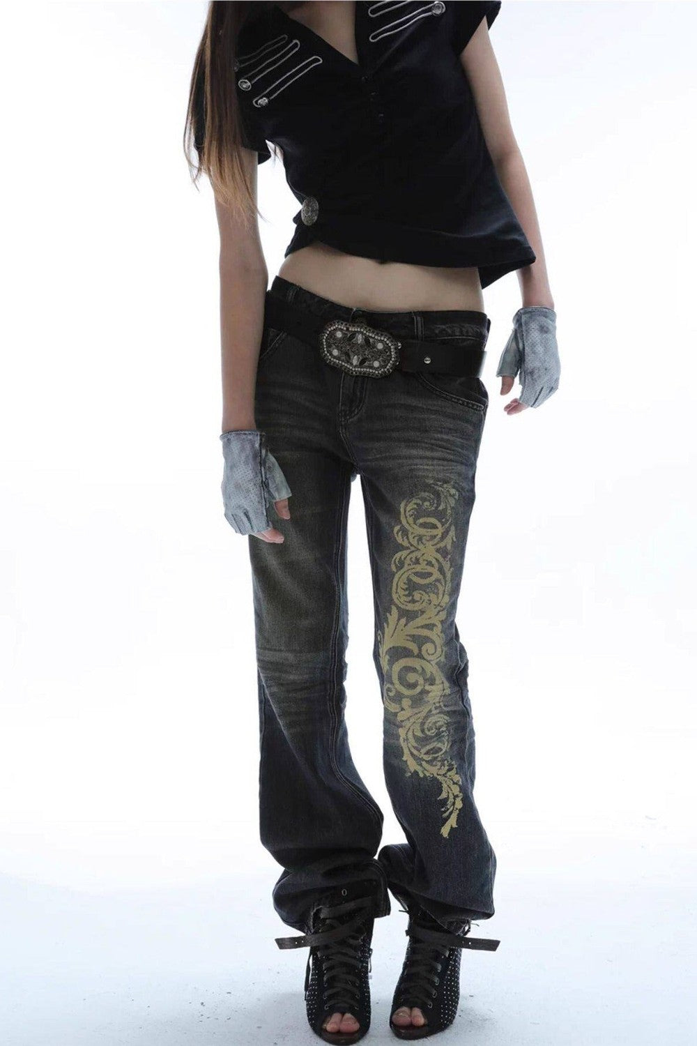 Distressed Baroque Flared Jeans