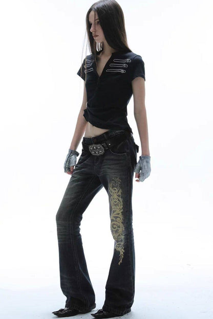 Distressed Baroque Flared Jeans